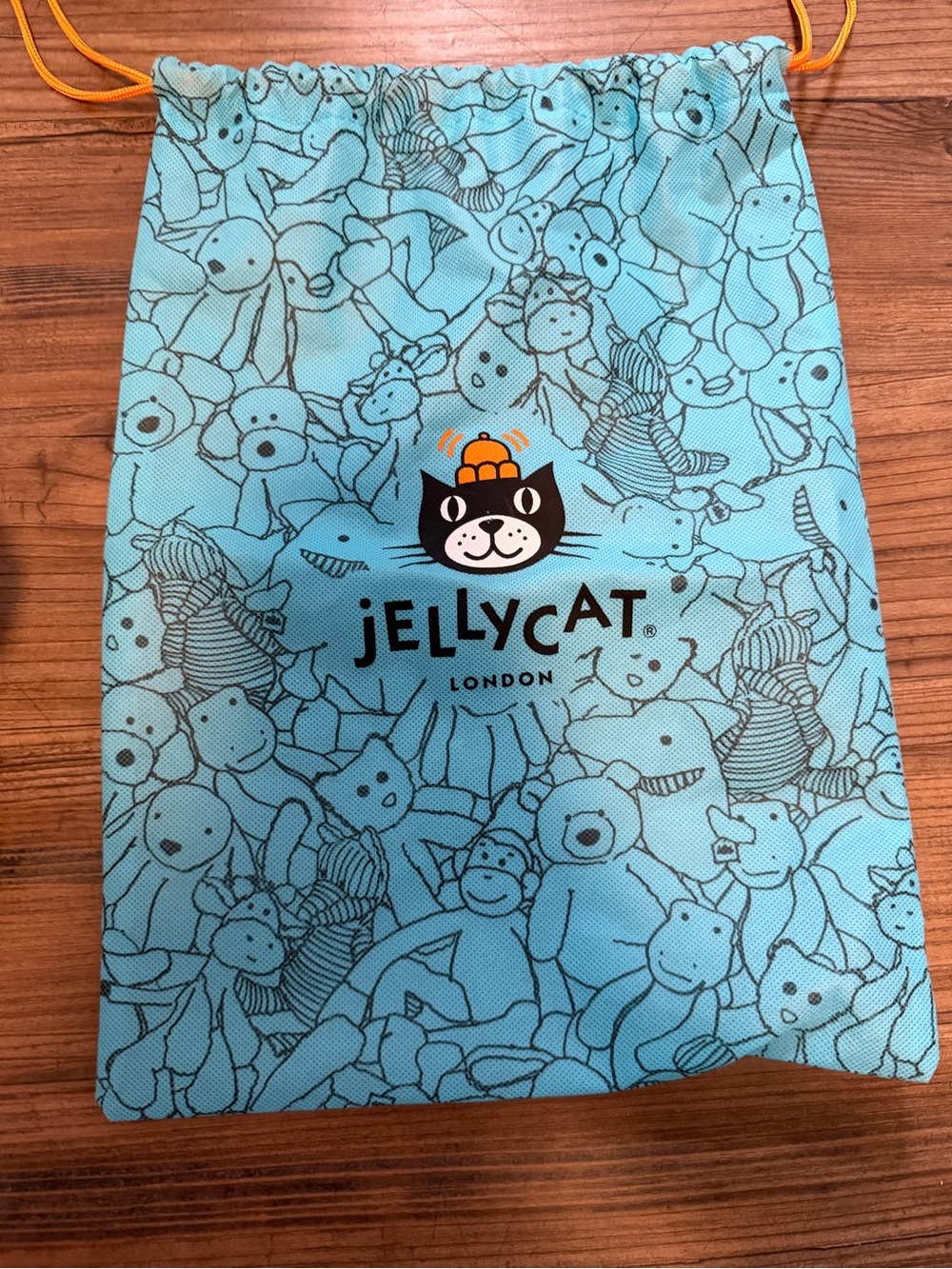 Jellycat Tan Plush Puppy with Turquoise Jellycat Drawstring Bag - Picture 7 of 7